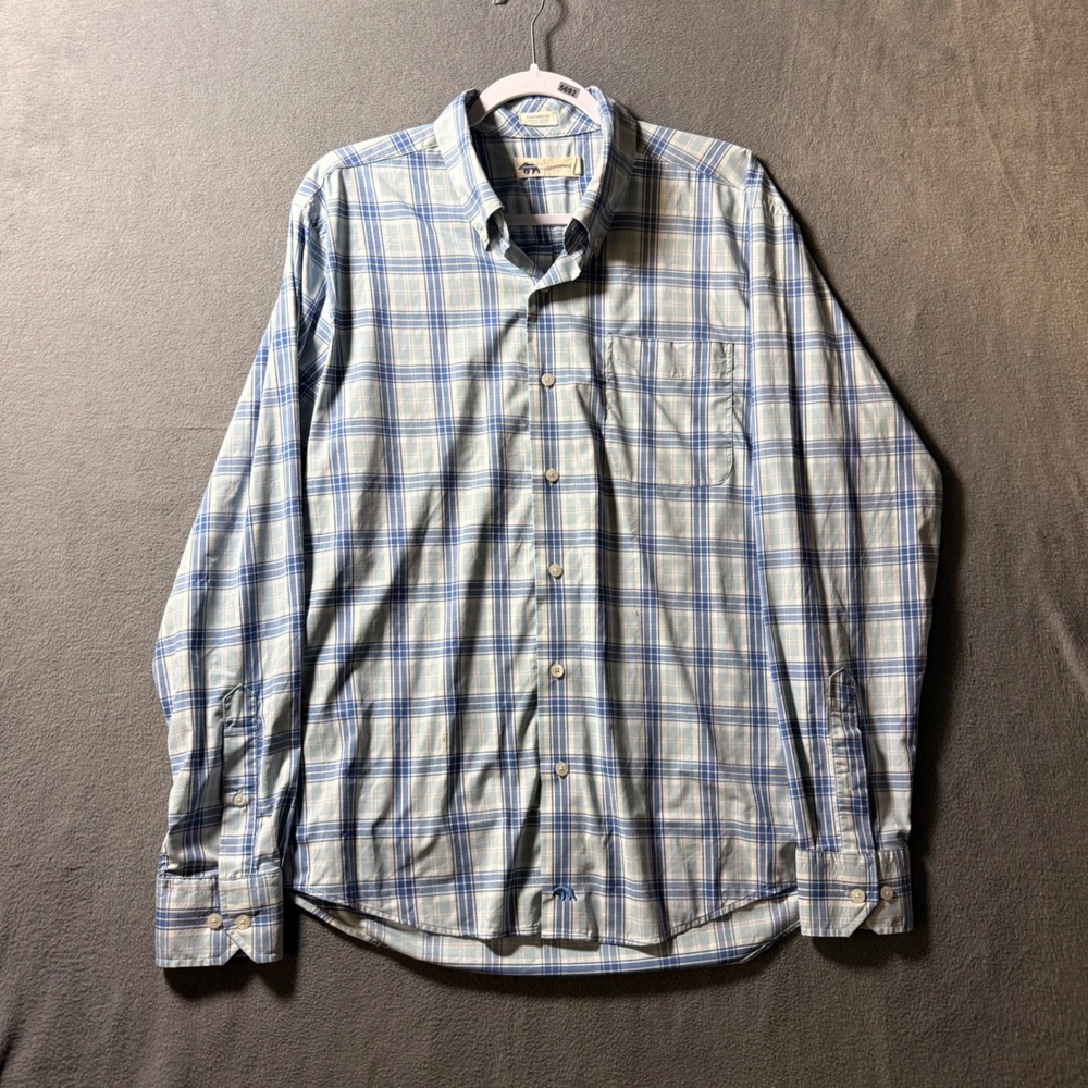 Onward Reserve Performance Plaid Shirt Mens Large Tailored Fit Blue Stretch L/S